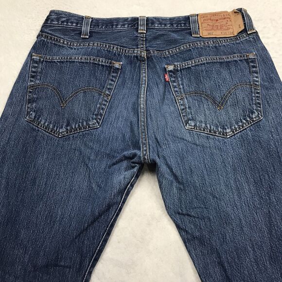 Y2K LEVIS 501 Jean Men 36X32 (38/34 tag) Button Fly Medium Wash Straight Leg - Picture 5 of 16